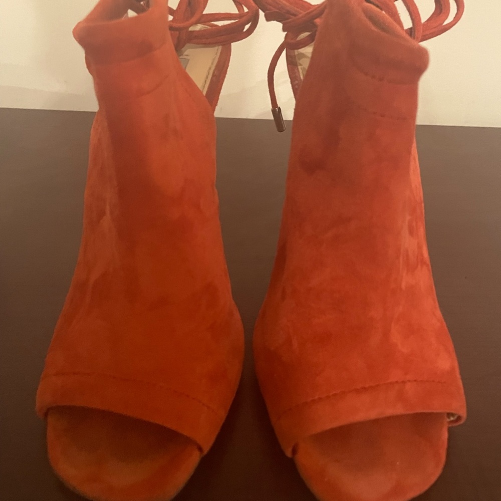 Size 7.5 orange open toe booties